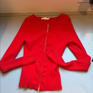 Good American Vibrant Red Zippered Cardigan